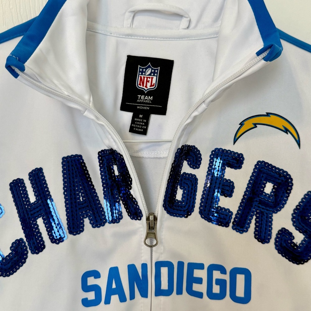 NFL San Diego Chargers White Jacket with Blue Sequins. New with tags.